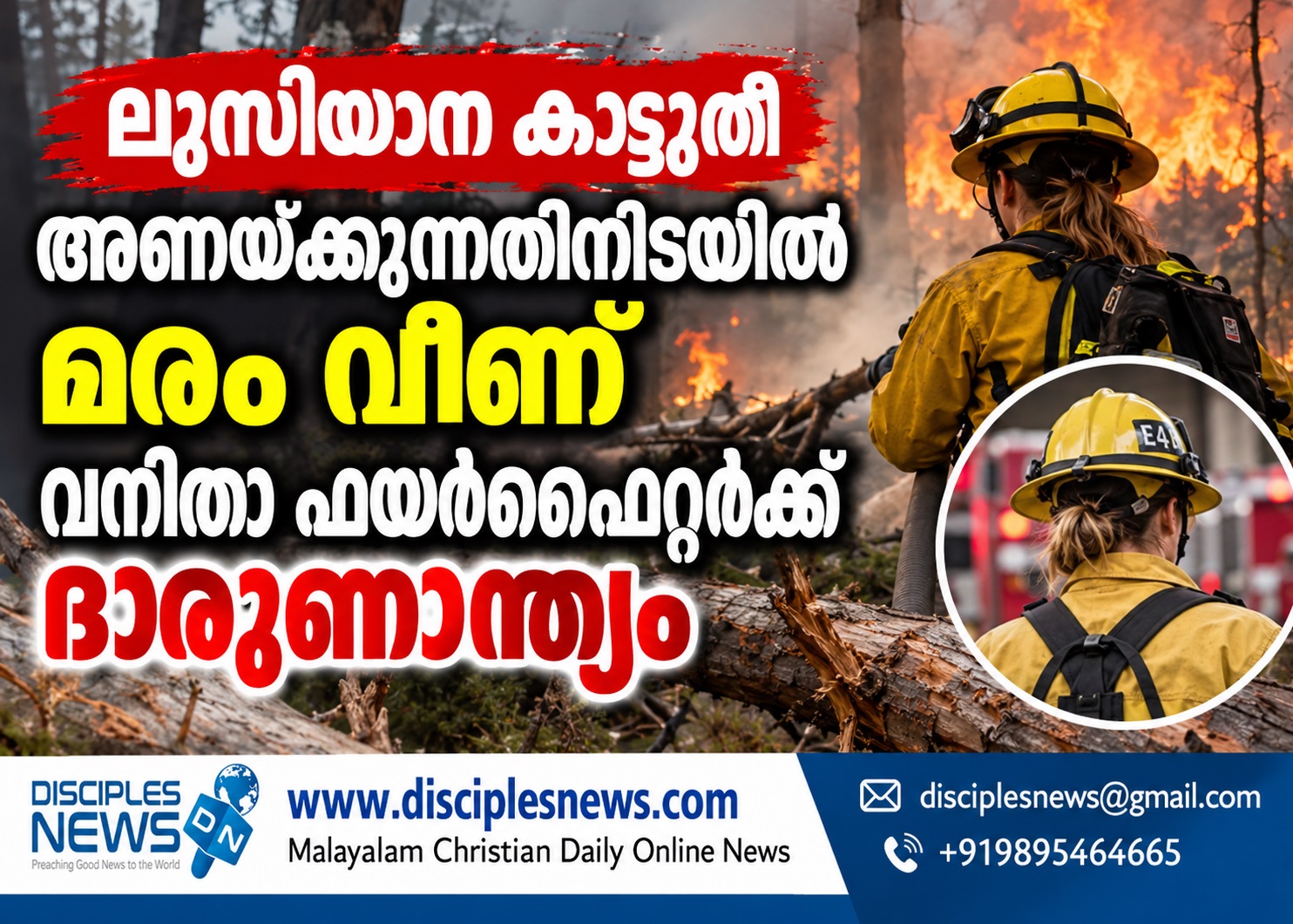 ലൂസിയാന കാട്ടുതീ അണയ്ക്കുന്നതിനിടയിൽ മരം വീണ് വനിതാ ഫയർഫൈറ്റർക്ക്  ദാരുണാന്ത്യം