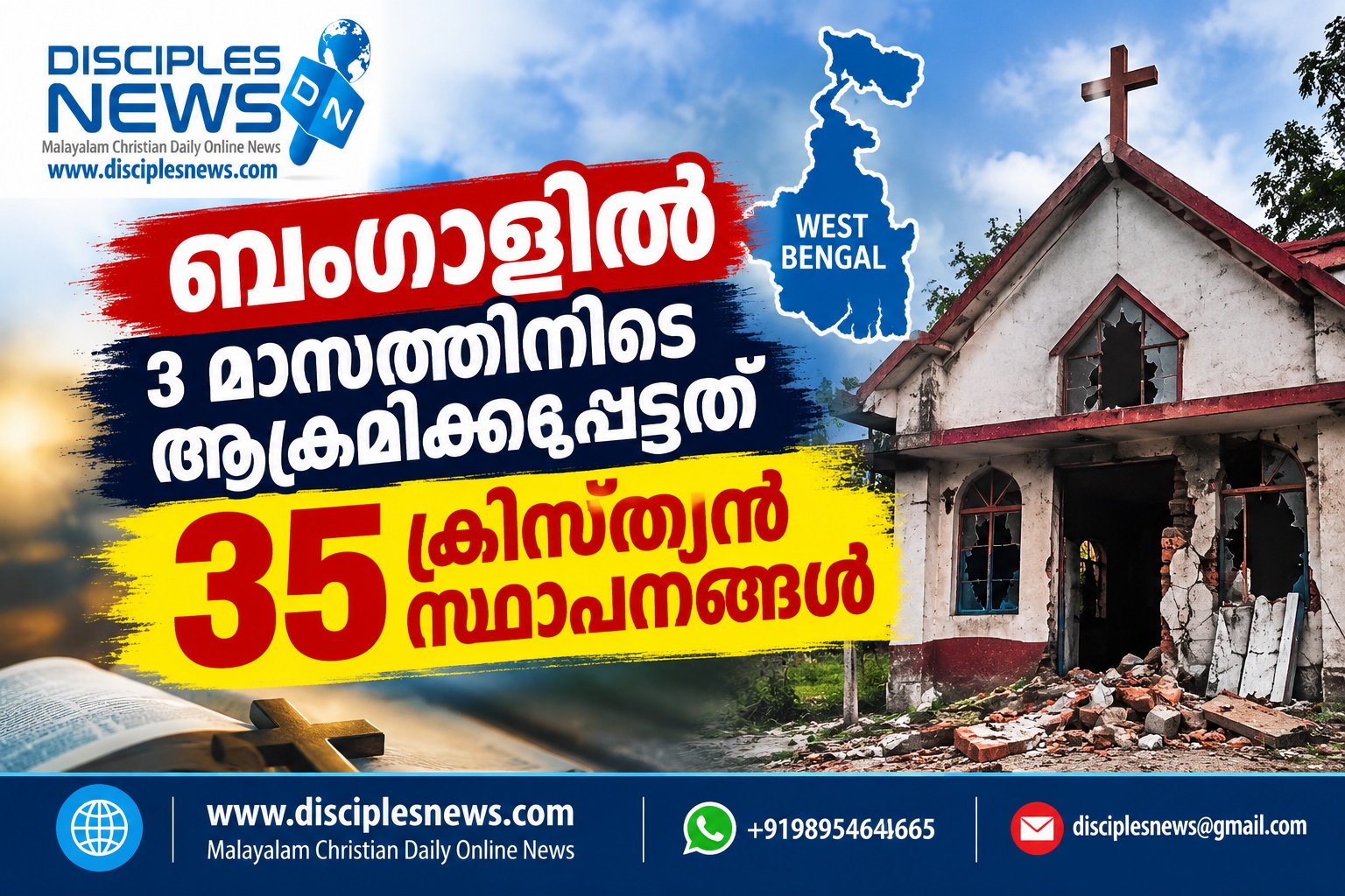 ബംഗാളില്‍ 3 മാസത്തിനിടെ ആക്രമിക്കപ്പെട്ടത് 35 ക്രിസ്ത്യന്‍ സ്ഥാപനങ്ങള്‍