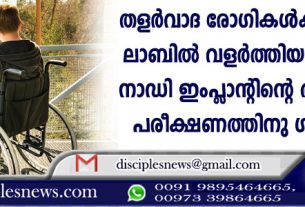 തളര്‍വാദ രോഗികള്‍ക്ക് പ്രതീക്ഷ; ലാബില്‍ വളര്‍ത്തിയ സുഷുമ്നാ നാഡി ഇംപ്ളാന്റിന്റെ ആദ്യ മനുഷ്യ പരീക്ഷണത്തിനു യിസ്രായേല്‍ ഗവേഷകര്‍