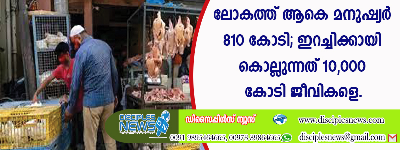 ലോകത്ത് ആകെ മനുഷ്യര്‍ 810 കോടി; ഇറച്ചിക്കായി കൊല്ലുന്നത് 10,000 കോടി ജീവികളെ