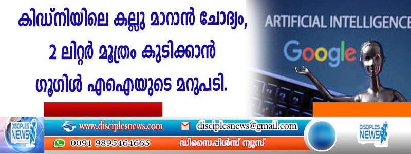 കിഡ്നിയിലെ കല്ലു മാറാന്‍ ചോദ്യം; 2 ലിറ്റര്‍ മൂത്രം കുടിയ്ക്കാന്‍ ഗൂഗിള്‍ എഐയുടെ മറുപടി