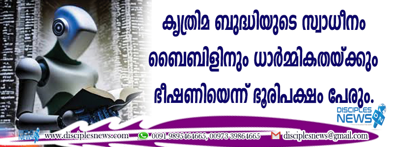 കൃത്രിമ ബുദ്ധിയുടെ സ്വാധീനം ബൈബിളിനും ധാര്‍മികതയ്ക്കും ഭീഷണിയെന്ന് ഭൂരിപക്ഷം പേരും