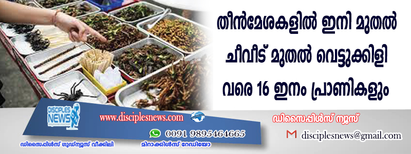തീന്‍ മേശകളില്‍ ഇനി മുതല്‍ ചീവീട് മുതല്‍ വെട്ടിക്കിളി വരെ 16 ഇനം പ്രാണികളും