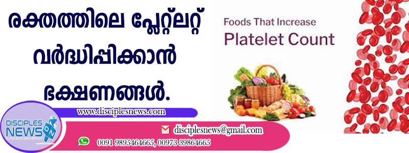 രക്തത്തിലെ പ്ളേറ്റ്ലറ്റ് വര്‍ദ്ധിപ്പിക്കാന്‍ ഭക്ഷണങ്ങള്‍