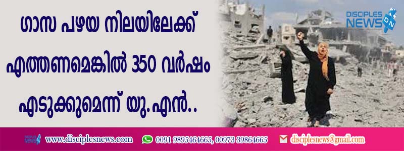 ഗാസ്സ പഴയ നിലയിലേക്ക് എത്തണമെങ്കില്‍ 350 വര്‍ഷം എടുക്കുമെന്ന് യു.എന്‍