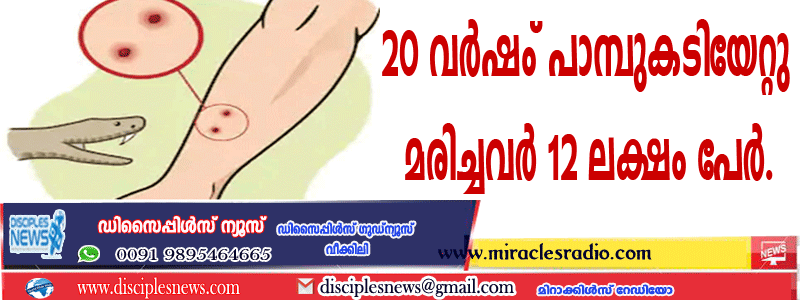 ഇന്ത്യയില്‍ 20 വര്‍ഷംകൊണ്ട് പാമ്പുകടിയേറ്റു മരിച്ചവര്‍ 12 ലക്ഷം പേര്‍