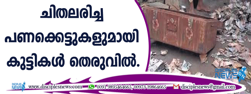 ചിതലരിച്ച പണക്കെട്ടുകളുമായി കുട്ടികള്‍ തെരുവില്‍