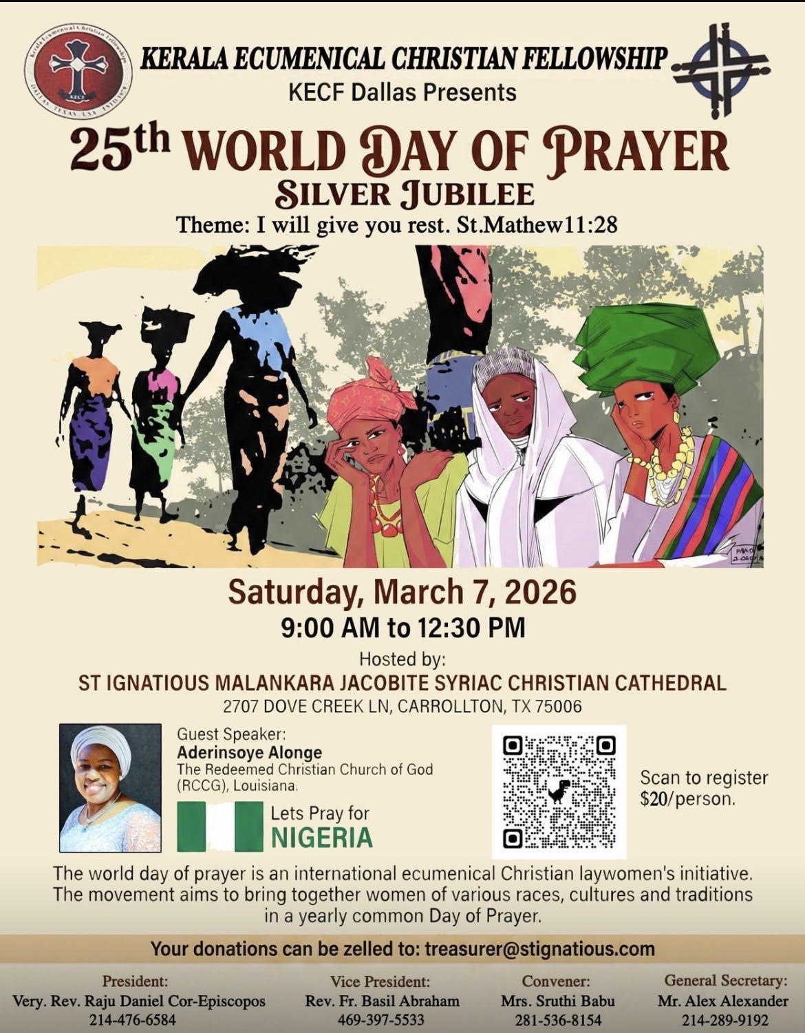 കെ.ഇ.സി.എഫിന്റെ ആഭിമുഖ്യത്തിൽ 25-ാമത് ലോക പ്രാർത്ഥനാ ദിനം മാർച്ച് 7 ശനിയാഴ്ച.